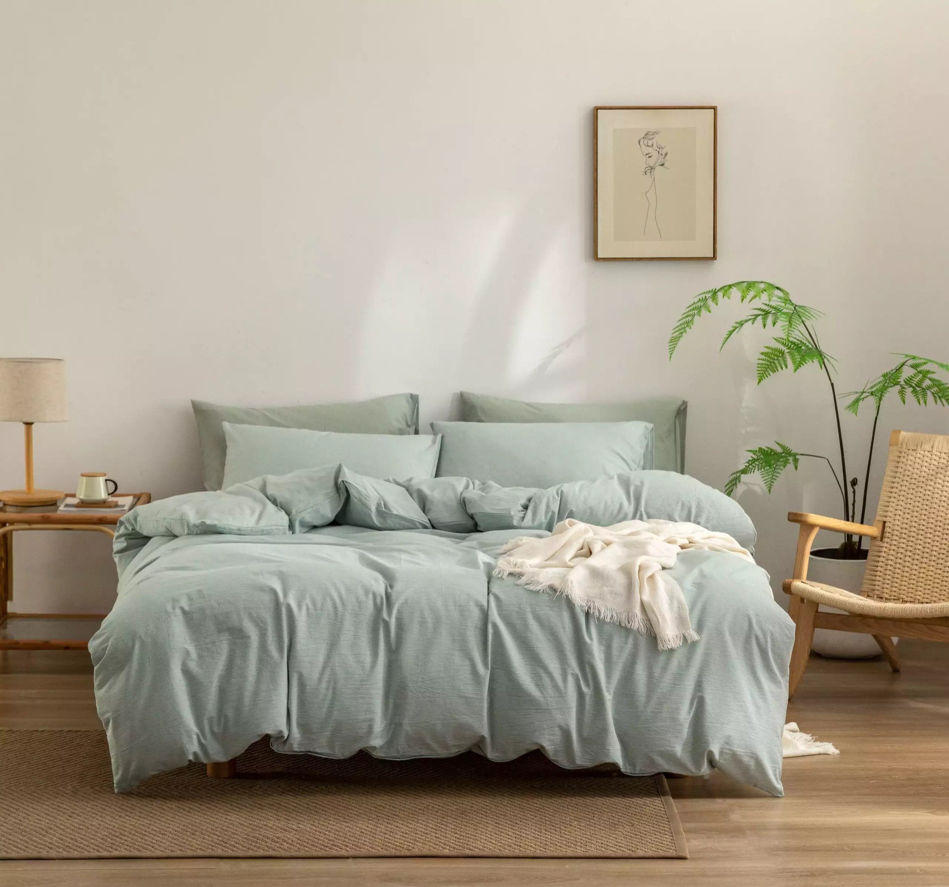 Muji pure cotton washed cotton four-piece set, Class a baby and mother grade bed sheets and duvet covers, all-cotton light luxury high-end bedding pic 40