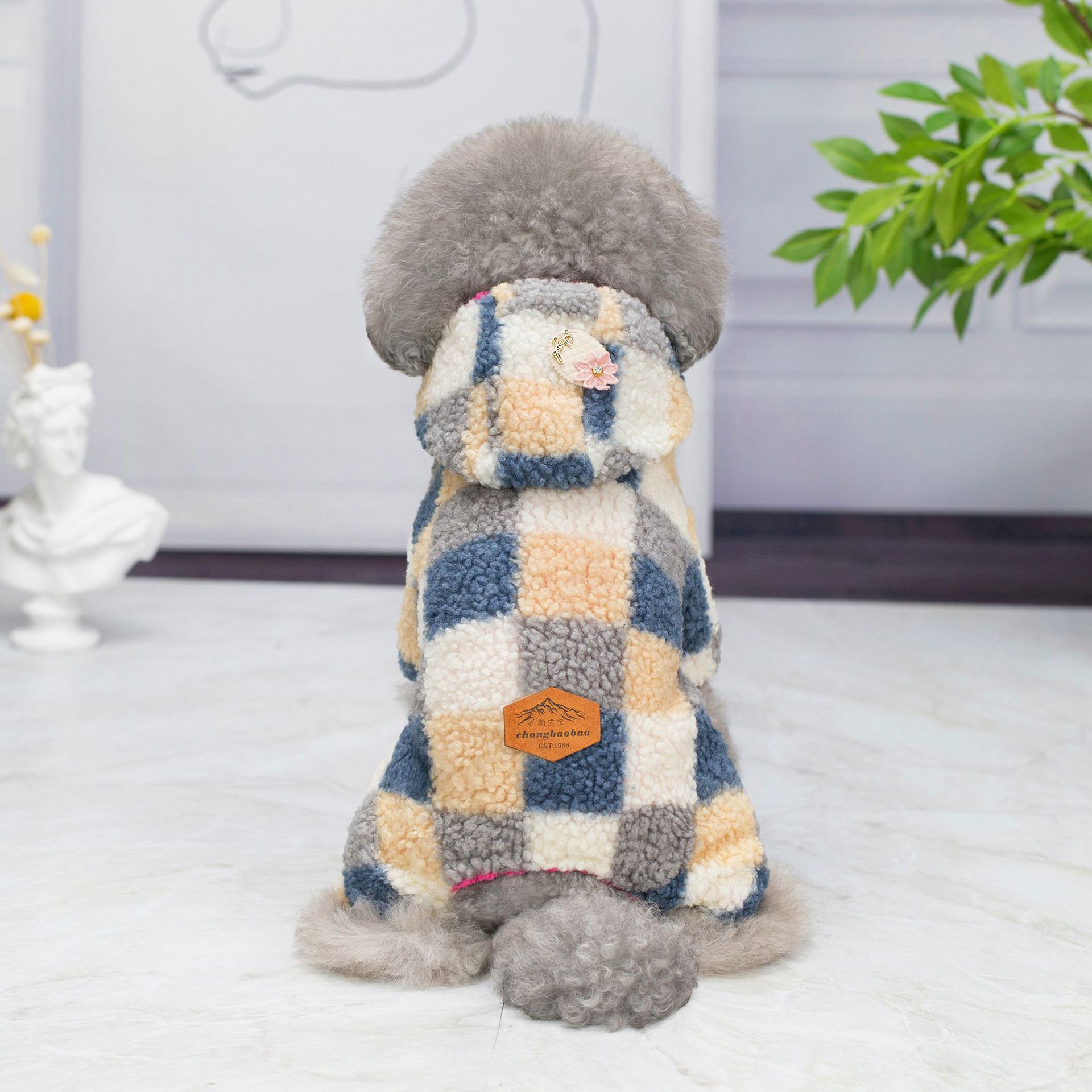T in-stock thickened teddy fleece clothes, warm dog clothes for autumn and winter, four-legged checked cotton clothes, pet four-legged clothes pic 8