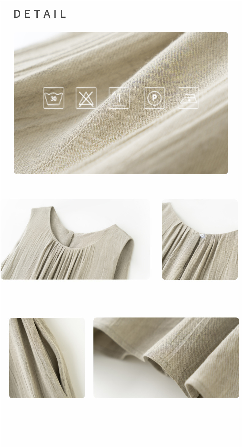 玖沐2025夏季新款亚麻无袖连衣裙女通勤宽松法式极简真口袋女装详情4