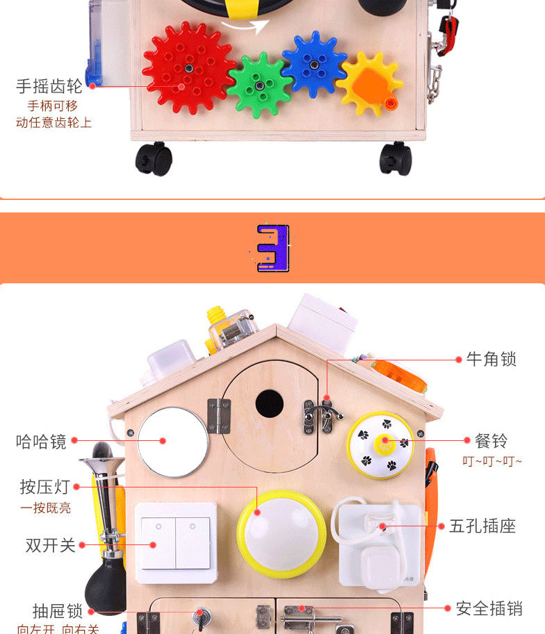 Montessori Montessori Early Education Busy Board House, diy accessories, 1-2 years old intelligence and science education toys, numbers, shapes, cognition, multi-hole learning pic 9