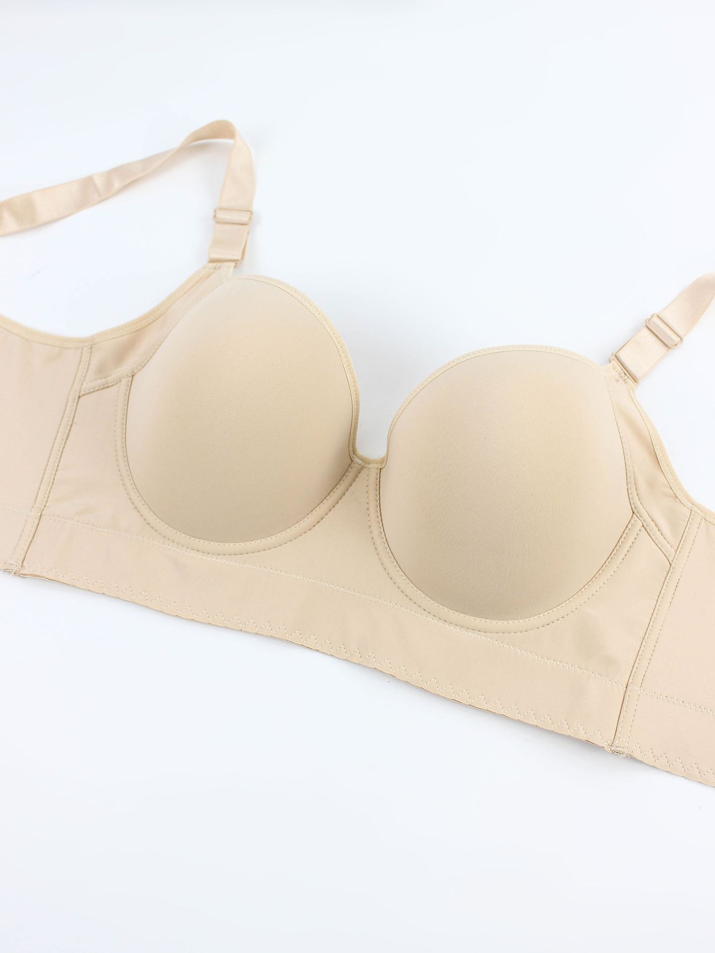 跨境欧美无痕光面钢圈内衣聚拢上托调整型文胸运动美背深V胸罩详情3