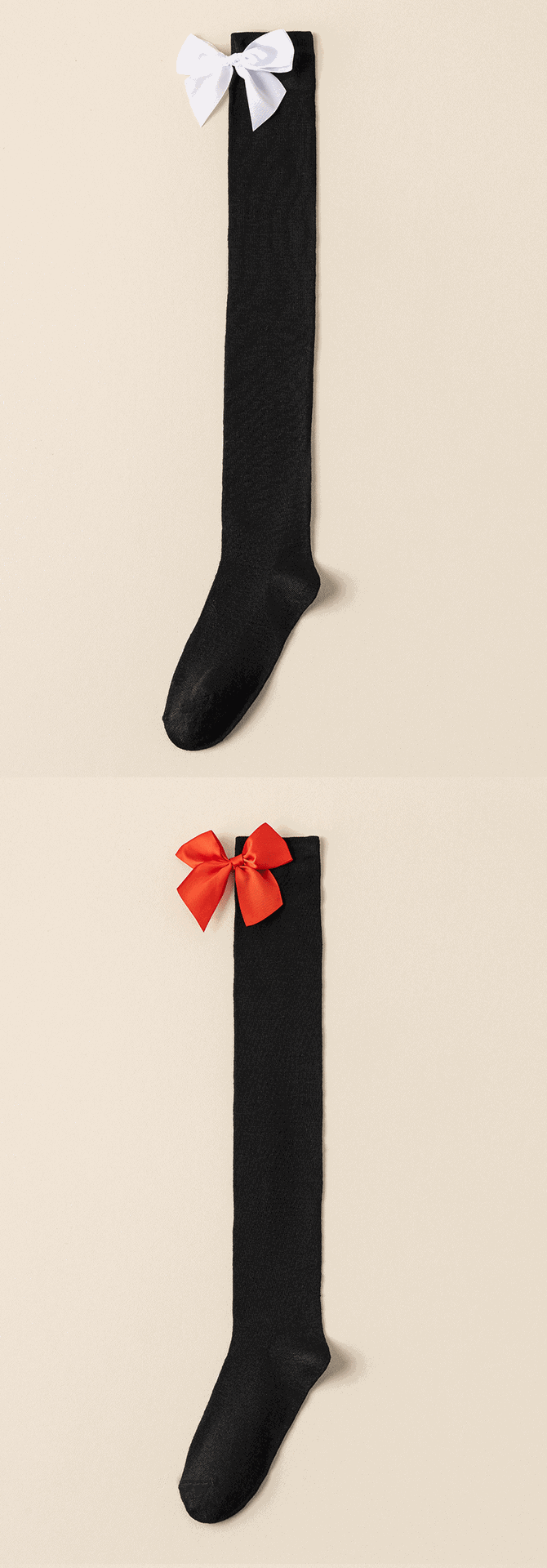 New European and American Halloween and Christmas knee-high socks, single-color striped thigh-high socks with bows, available in multiple colors pic 17