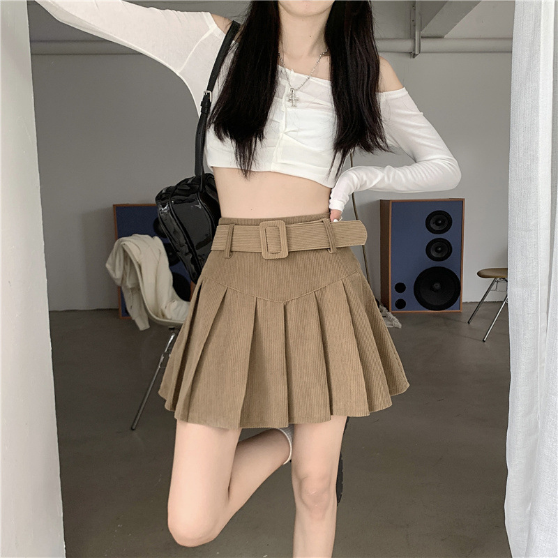 秋冬季韩版2024新款时尚辣妹高腰显瘦短款百搭纯色百褶半身裙子女详情1