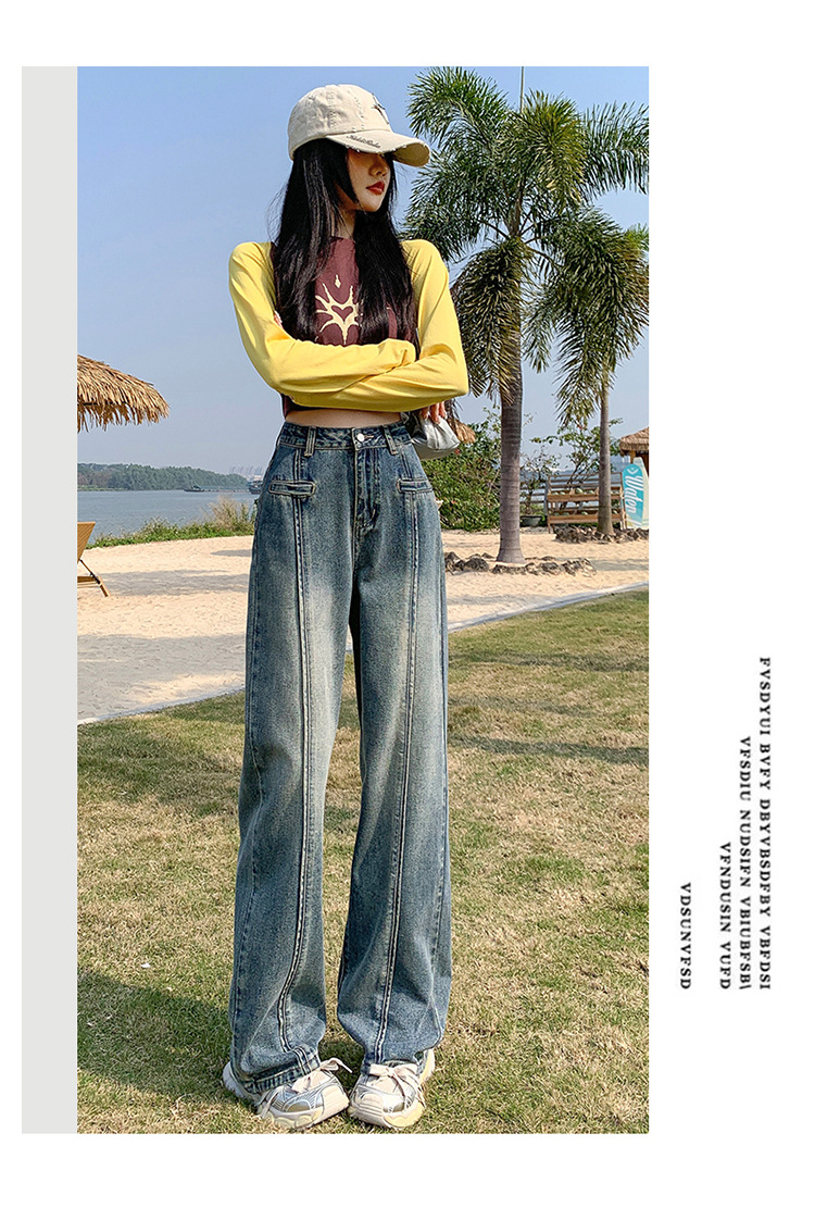 The new high-waisted, loose-fitting straight-leg jeans for women in the spring of 2024 are fashionable and versatile pic 9