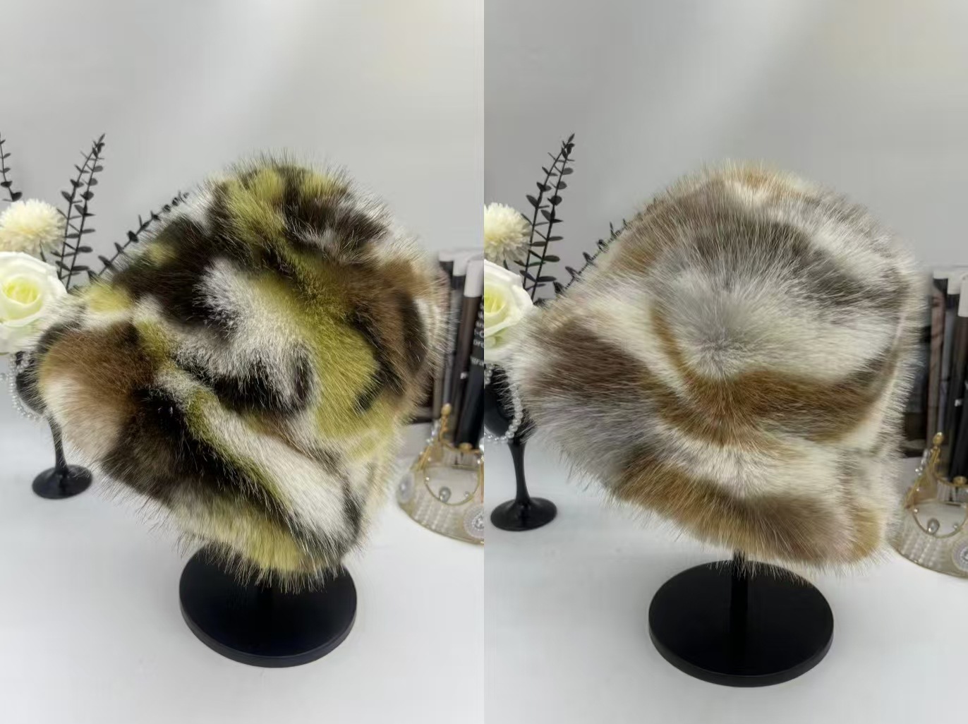 韩版毛茸茸帽子女新款时尚加厚保暖水桶帽仿貂毛显脸小毛绒帽公仔抱枕详情3