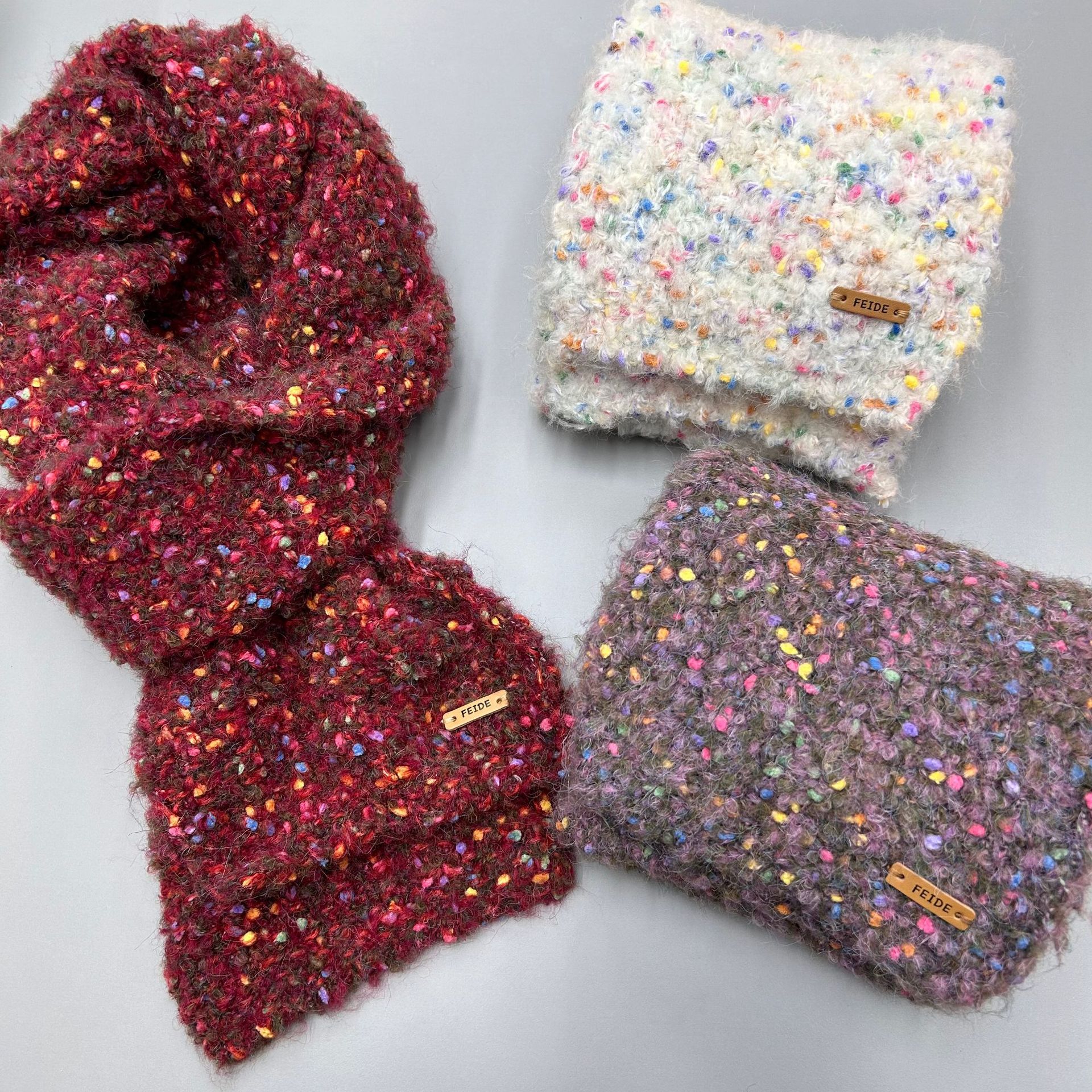 玫瑰蜜语珊瑚绒彩虹糖豆毛线小围巾编织送女生女友礼物圣诞围脖详情1