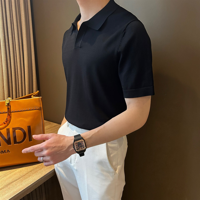 轻熟风Polo衫男短袖夏季薄款冰丝t恤男士针织半袖打底衫韩版潮流详情7