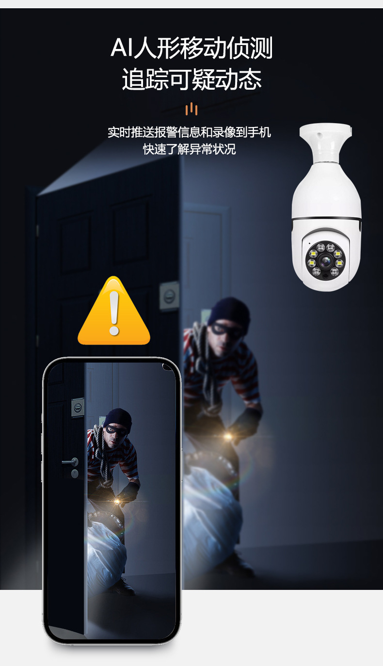 a6灯泡摄像头高清夜视安防监控360度全景室内无线WiFi 旋转摄像机详情7