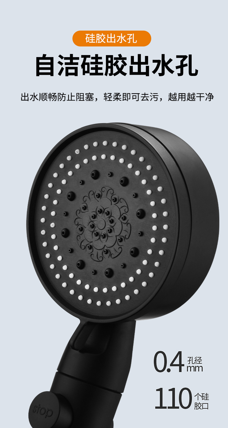 Five-speed booster powerful showerhead, ABS bathroom showerhead, silicone self-cleaning showerhead set, gun gray showerhead pic 8