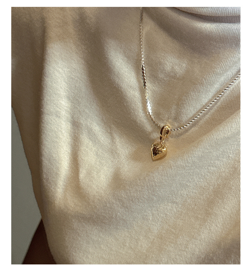 S925 sterling silver Korean version, a niche design sense, heart-shaped pendant with hollow craftsmanship, fashionable and simple basic side pendant pic 15