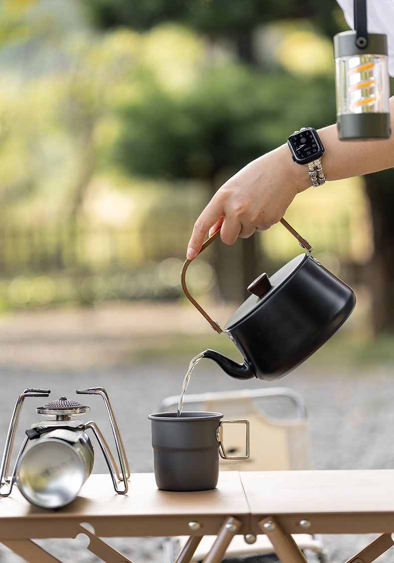 Outdoor aluminum alloy wooden handle teapot, camping kettle, boiling water teapot, camping picnic kettle, portable coffee kettle pic 12