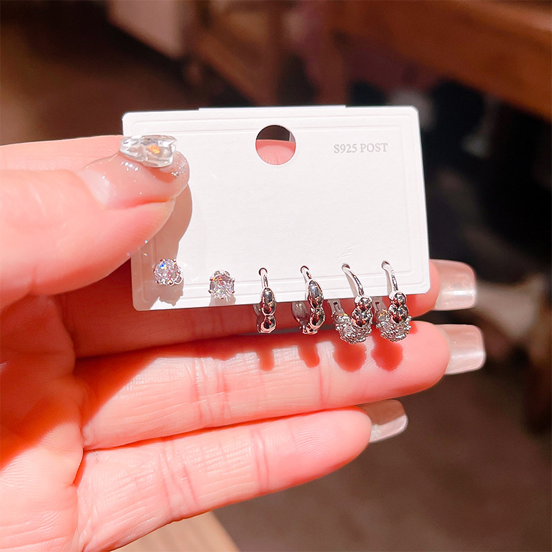 2024新品光面几何圆形锆石圈圈耳扣 ins风简约百搭时尚耳钉环饰品详情16