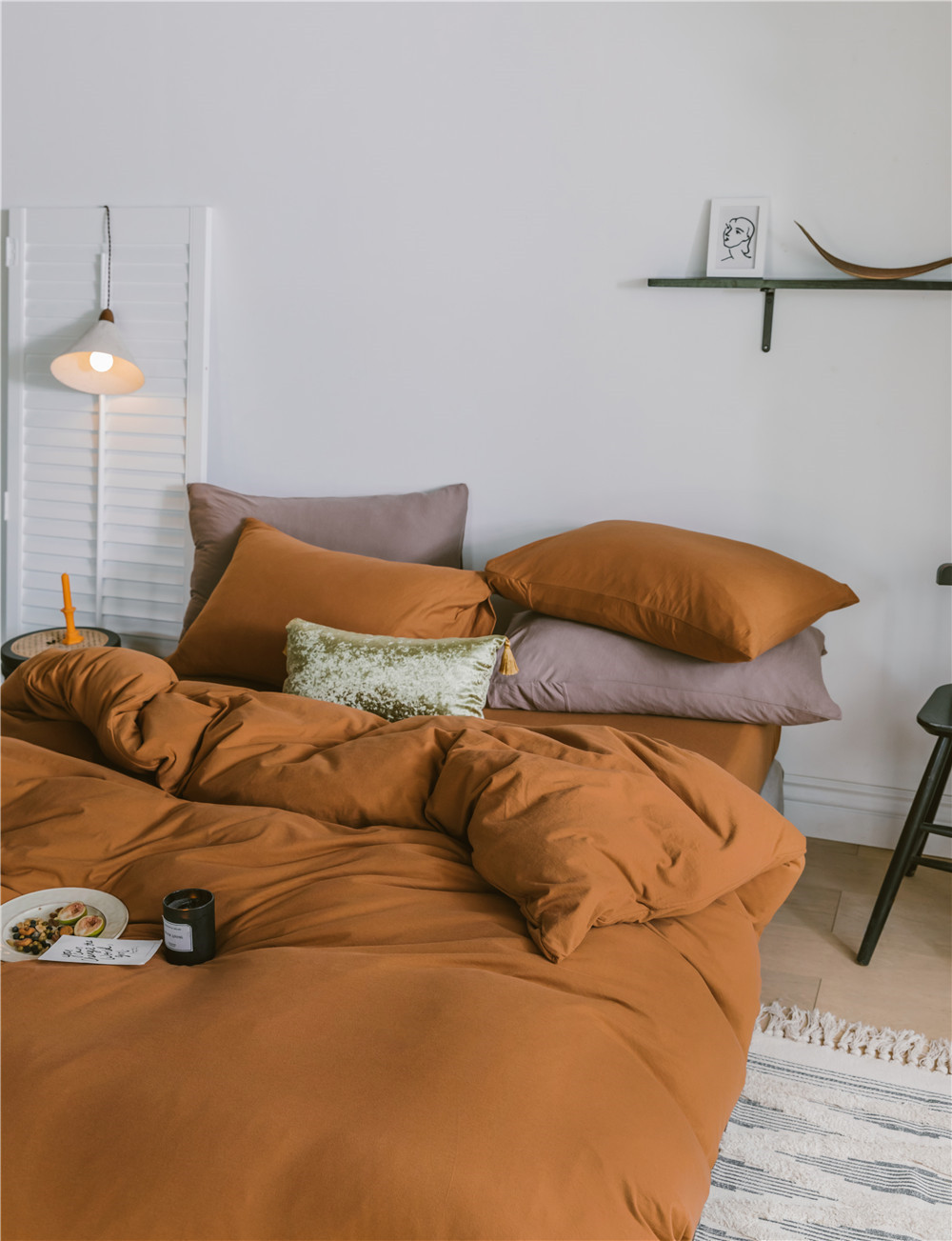 ins Japanese-style solid color all-cotton knitted cotton four-piece set, skin-friendly nude sleeping plain double-layer Indian cotton bed sheet pic 31