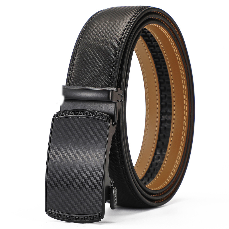 新款男士锌合金自动扣休闲商务腰带跨境热销二层牛皮皮带temu代发详情12
