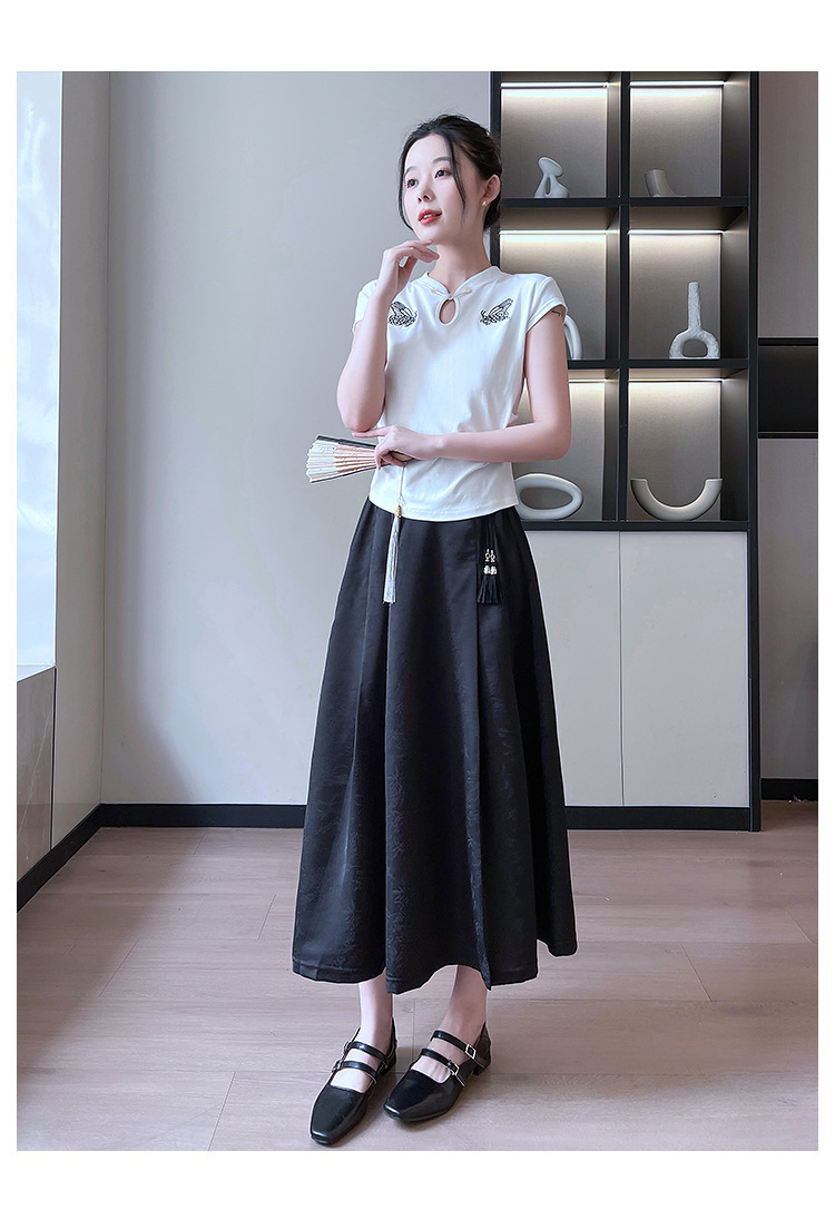 New Chinese-style satin skirt for women in spring and summer, gentle, high-waisted, slimming, large swing, retro jacquard, Chinese-style horse face skirt, Chinese trend pic 24