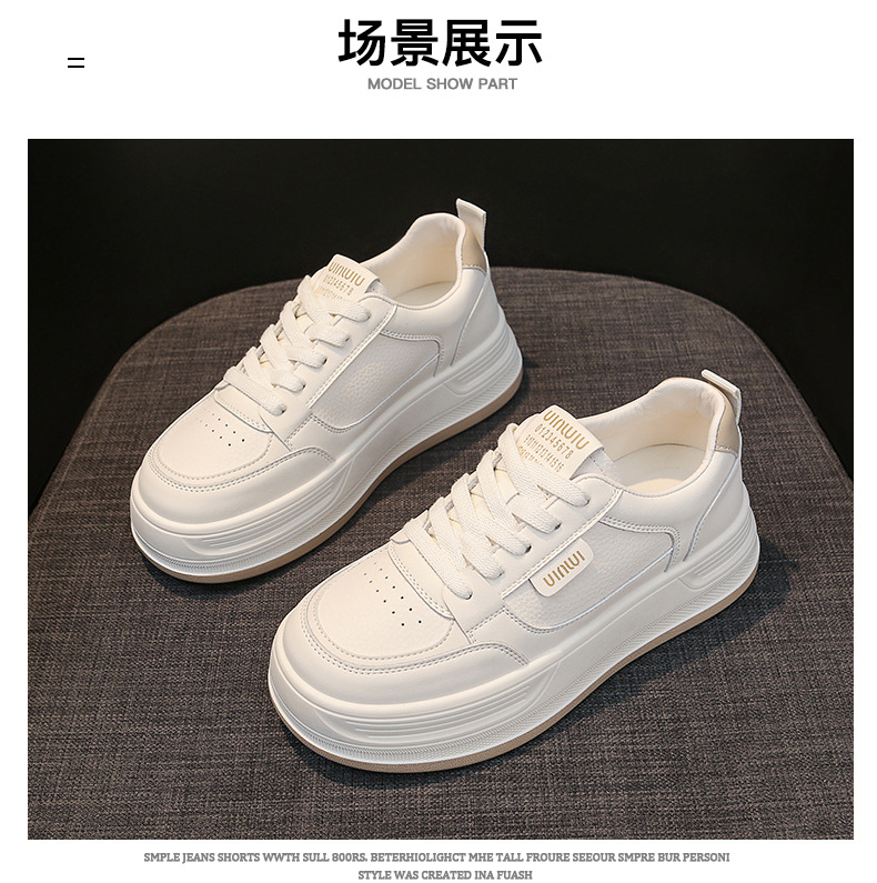 Top layer cowhide thick-soled white sneakers for women, 2025 new autumn shoes, versatile casual sports single shoes for women pic 17