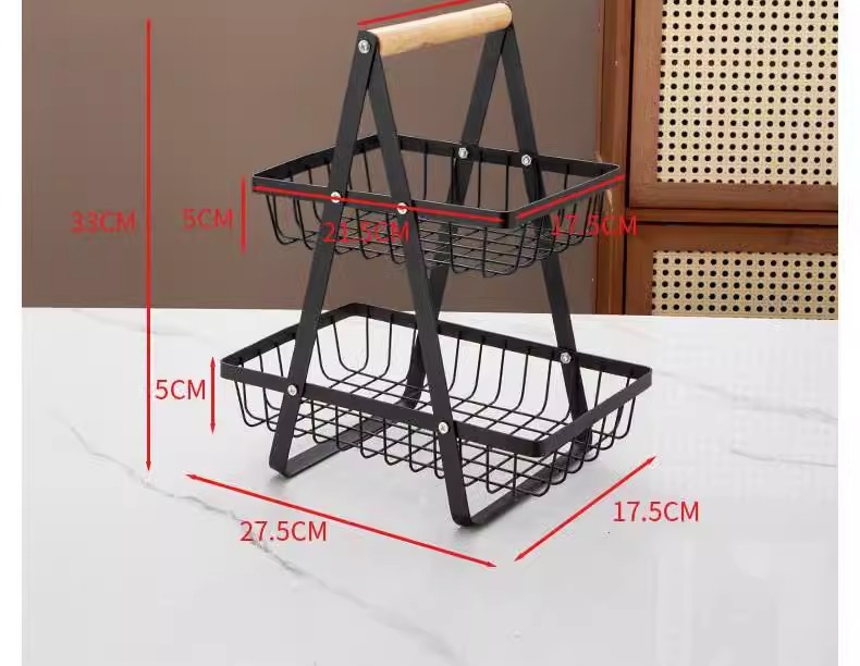 Cross-border portable household fruit and vegetable baskets, kitchen draining double-layer storage baskets, iron fruit and vegetable storage baskets manufacturer wholesale pic 10