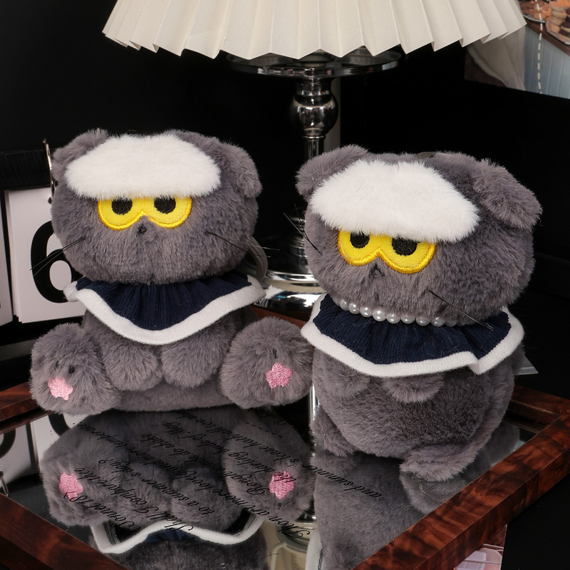 Cool and trendy grey cat plush toy pendants, small dolls, bag pendants, small items wholesale, plush pendants, bulk mixed packaging pic 11