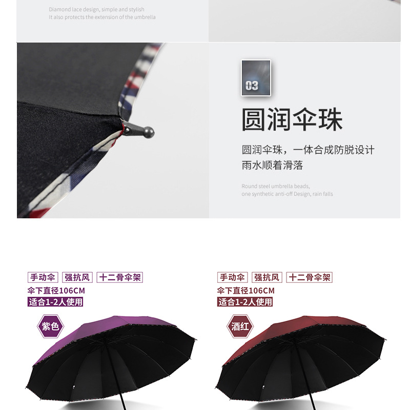 创意12骨黑胶商务伞广告礼品晴雨伞加大加固晴雨两用商务伞logo详情15