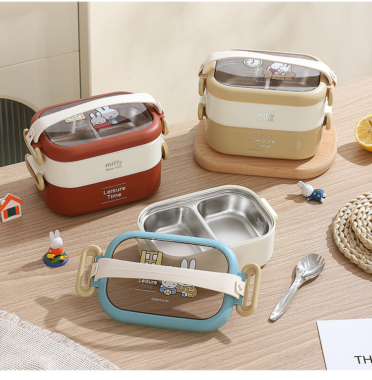 Miffy 304 lonchera de doble capa de acero inoxidable lunch box de trabajo para estudiantes oficina oval con cubiertos bento box miffy pic 14