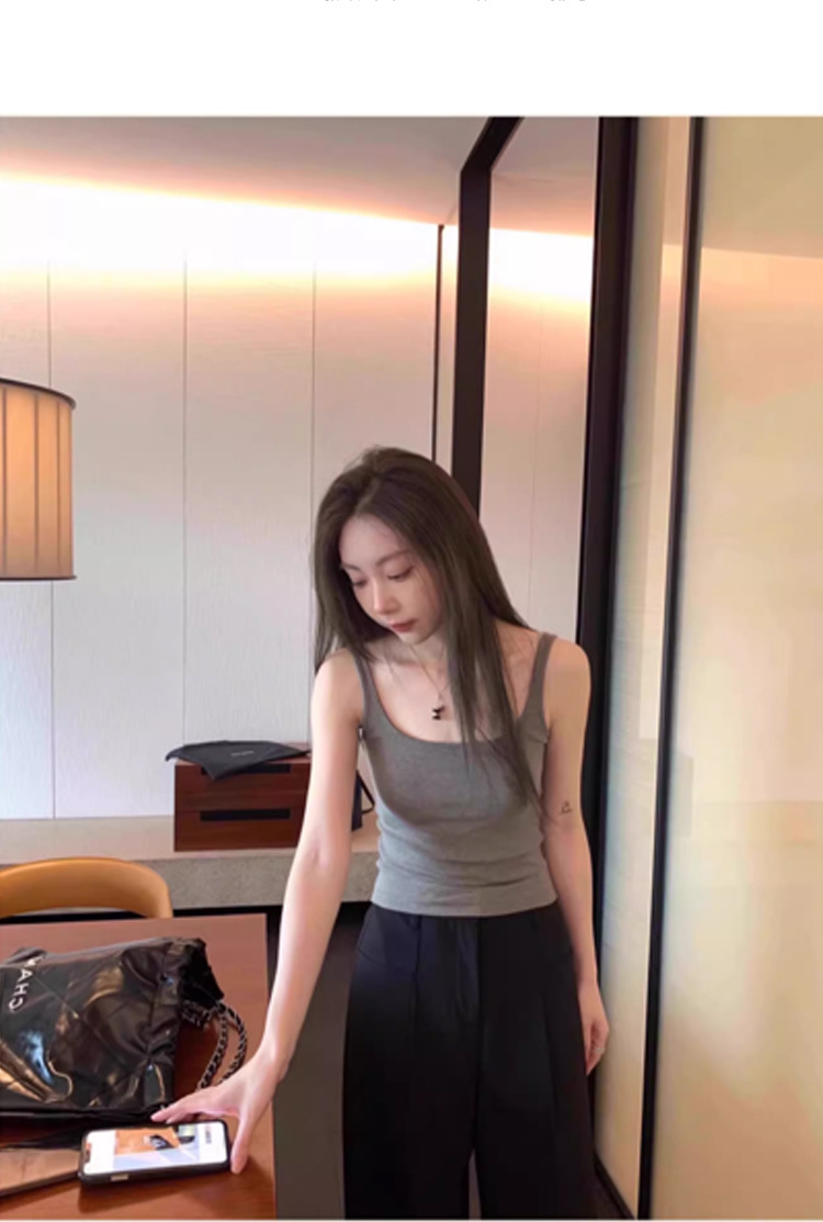 新款白色方领带胸垫吊带背心女夏季遮副乳内搭外穿修身显瘦百搭详情7