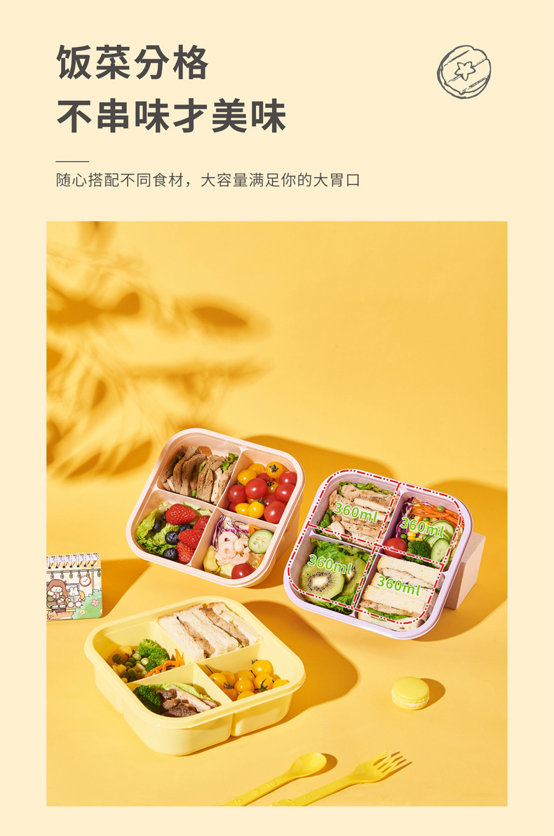 大容量便当盒学生上班族便携手提分格饭盒户外野餐春游食品级餐盒详情4
