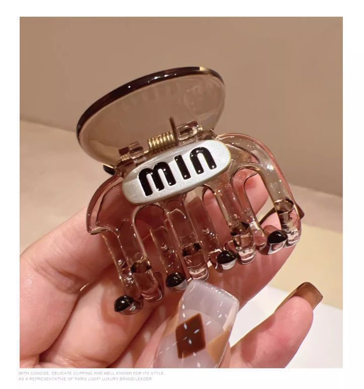 新款简约黑色茶咖色中号马尾抓夹方形半抓韩版蓬松银标发抓ins详情4