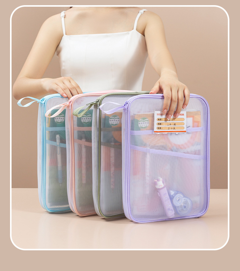 透明网纱科目袋大容量分类课本袋三层便携证件收纳包分层文件A4袋详情20