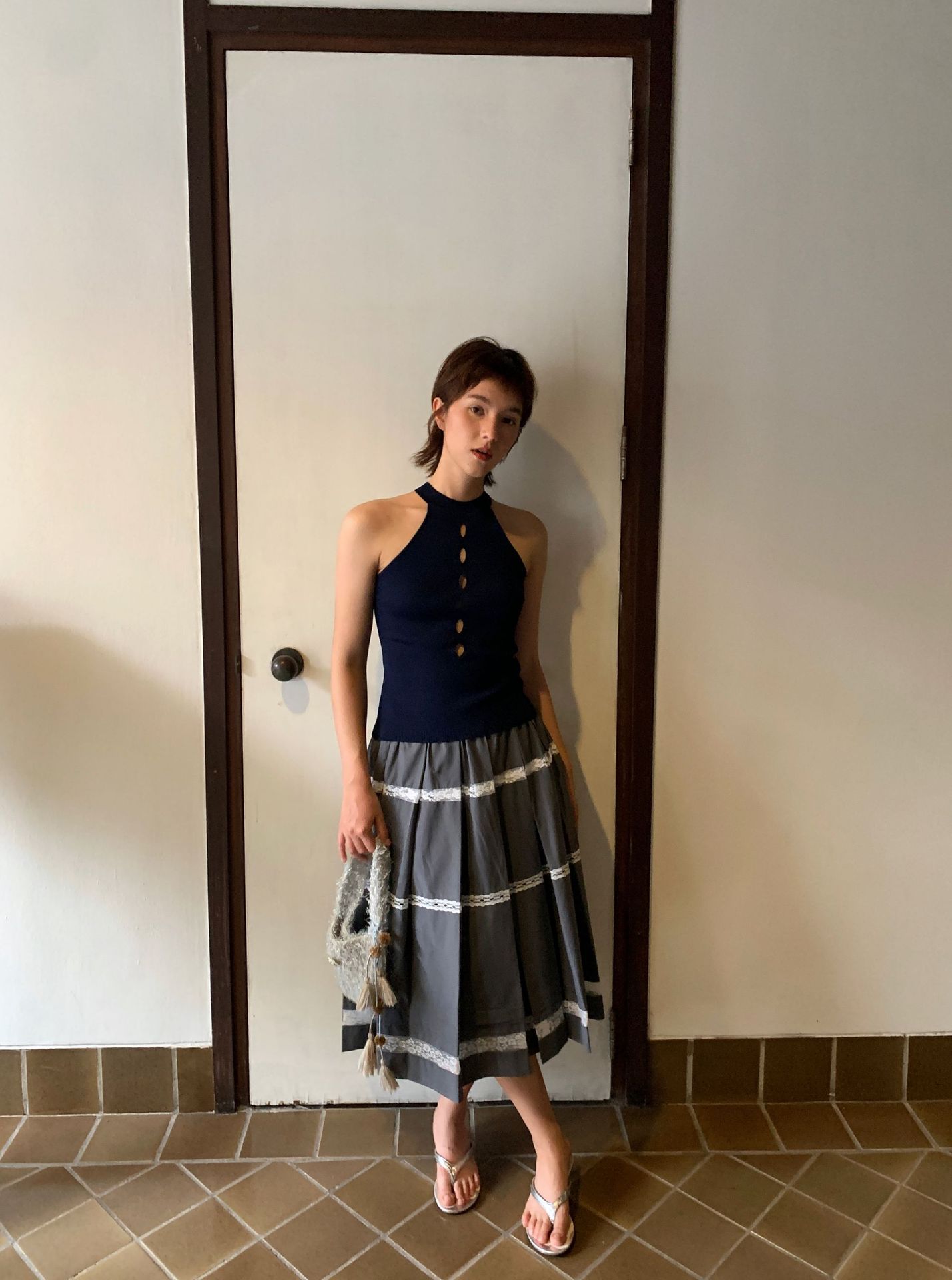 UNITY MODE Sweet and cool Tencel cut-out stand-up collar vest for summer girls, slimming and form-fitting sweater pic 9