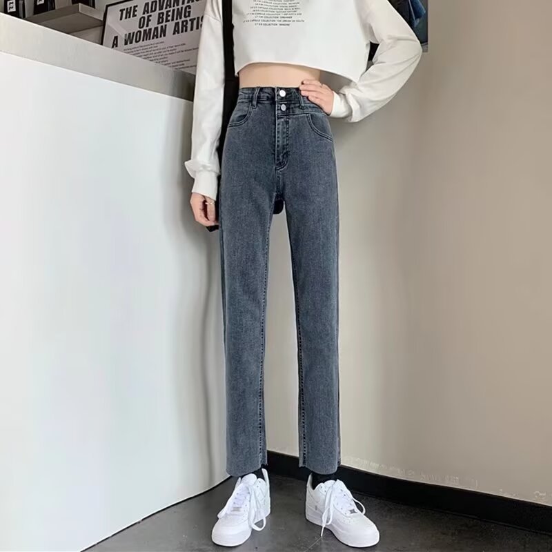 直筒牛仔裤女修身韩版2023春秋新款高腰烟管裤百搭显瘦九分裤子潮详情8