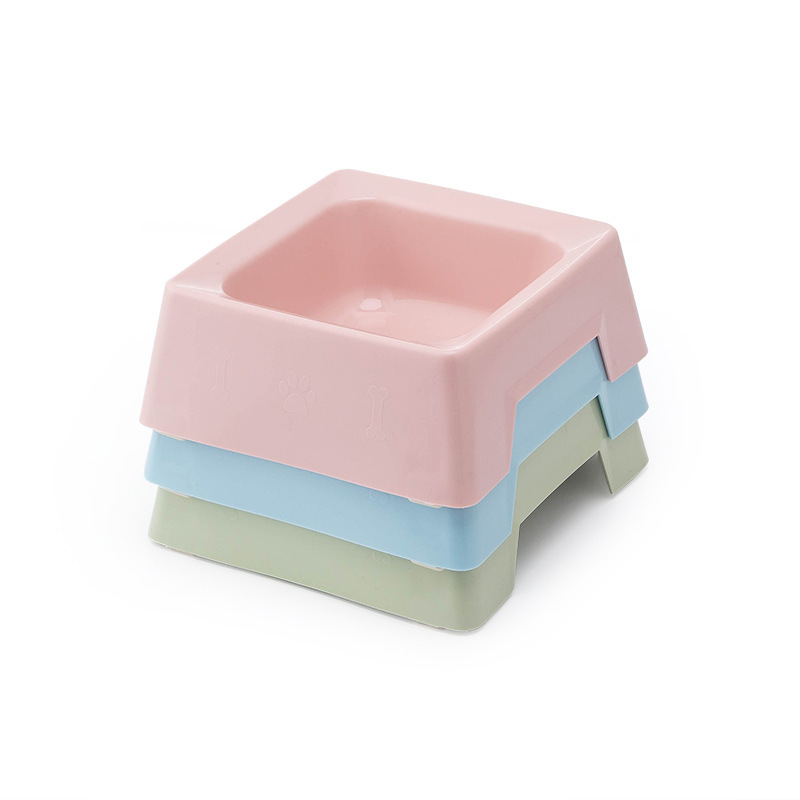 Cross-border macaron square single bowl pet wholesale, cat water bowl, plastic dog bowl, anti-knock dog basin, pet supplies pic 2