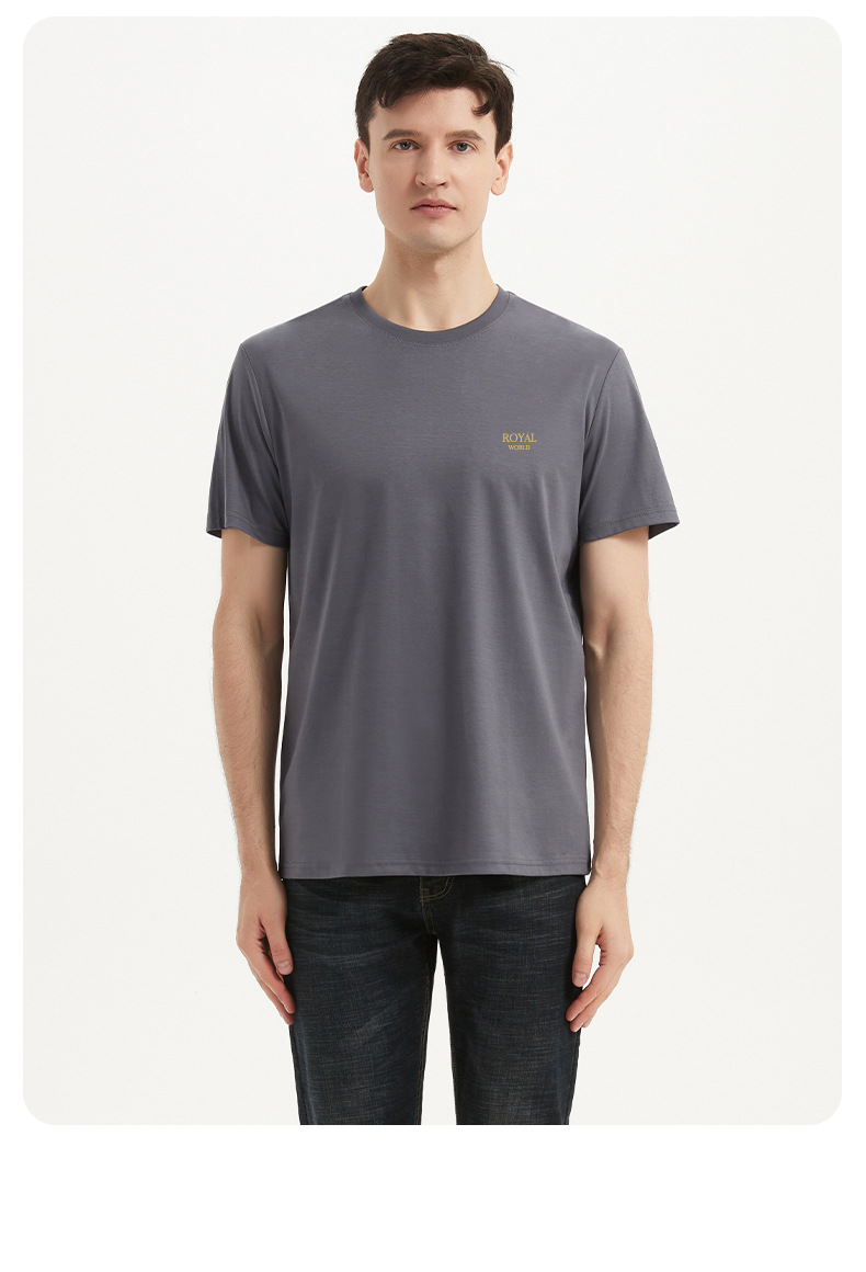 夏季男士丝光棉50支纯棉短袖T恤男休闲宽松百搭男士白色半袖上衣详情14