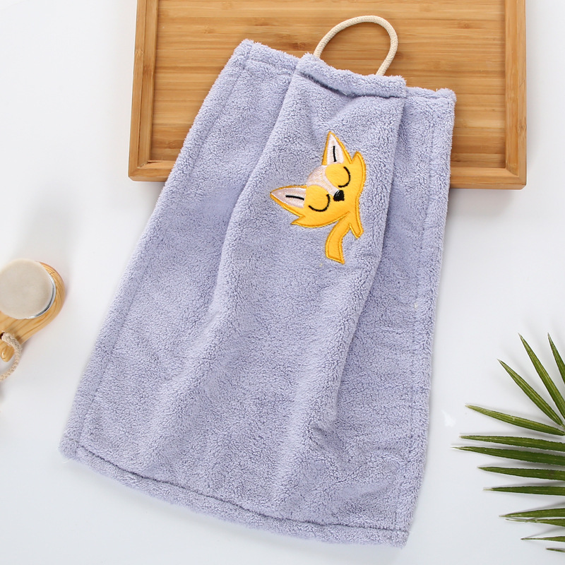 【 Chi Jia 】 High-density coral fleece cartoon embroidered hanging towels, hand towels, kitchen rags, handkerchiefs, absorbent towels pic 4