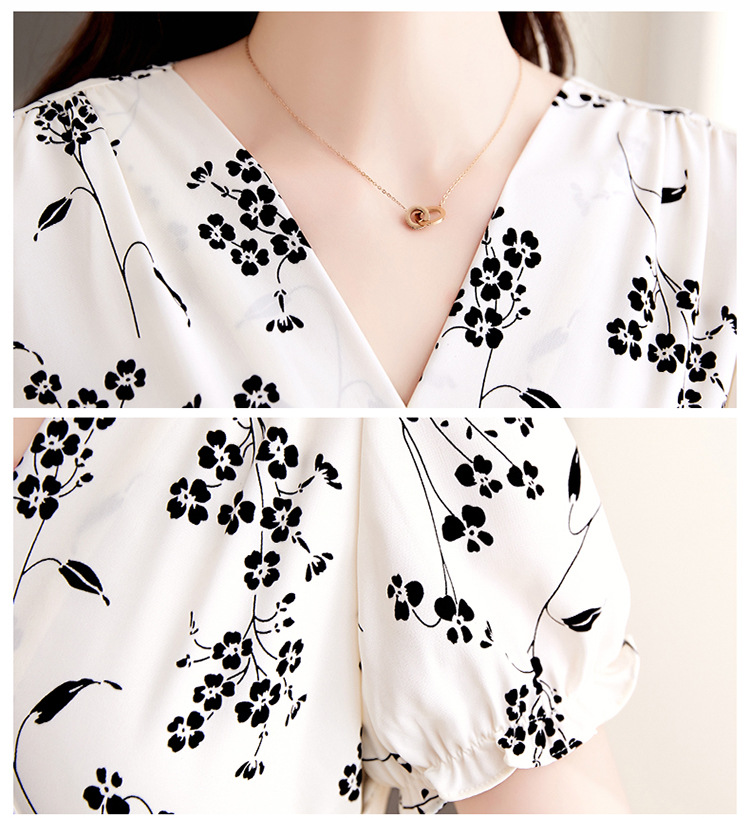 French floral chiffon dress for women 2024 Summer new style, fashionable, elegant and versatile V-neck midlength dress pic 1