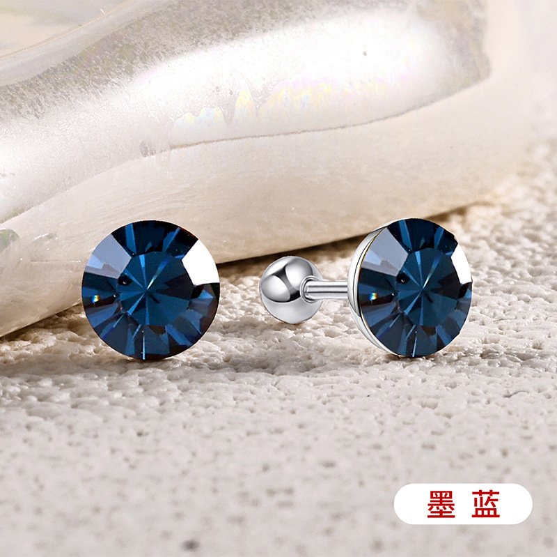 s925通体纯银爆闪施家华子耳钉彩色耳骨钉爆闪螺丝拧扣耳蜗钉耳饰详情8