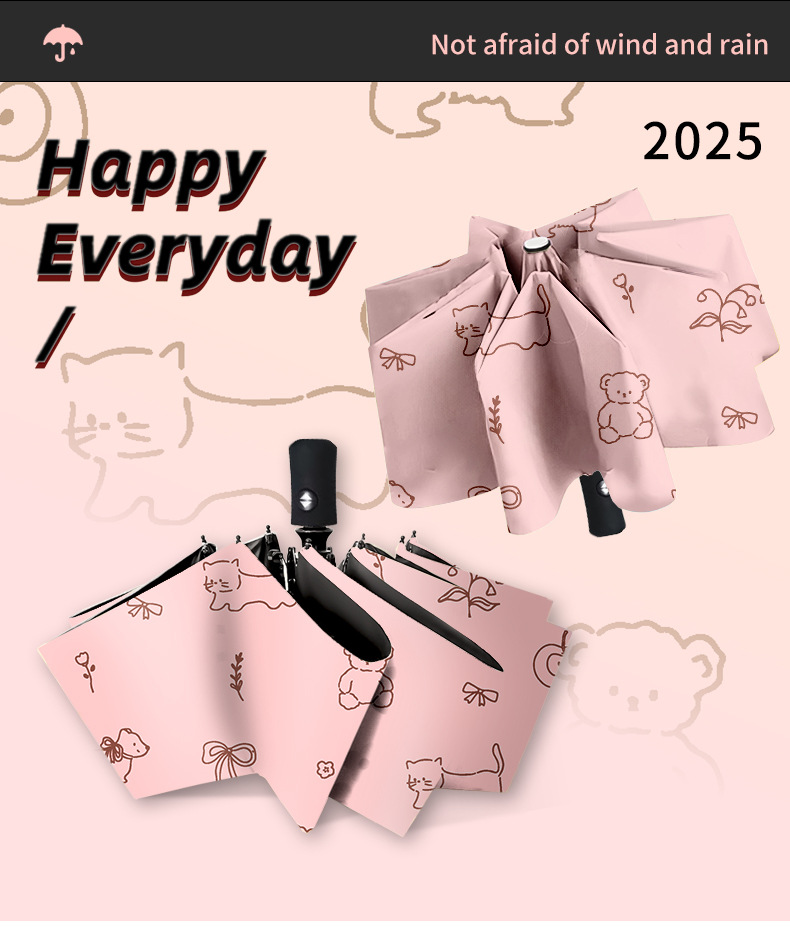 雨伞微笑熊专用晴雨两用防晒遮阳太阳伞自动学生INS风简约创意伞详情1
