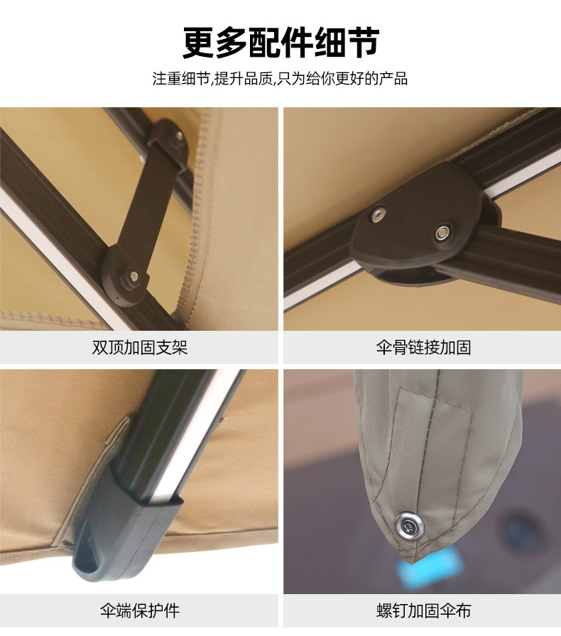 现货黑金钢遮阳伞户外四角伞室外阳篷防风太阳能LED圆形罗马伞详情23