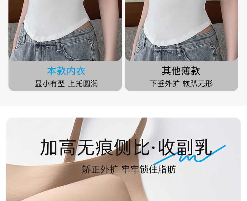 2025新款女士夏季薄款背心式小胸聚拢防下垂无痕内衣 粉底液无痕文胸 隐形文胸轻盈透气详情23