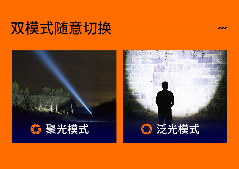 跨境抖音新品超强远射手电筒强光户外充电LED变焦数显白激光手电详情9
