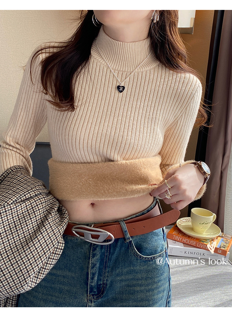 For women in winter, add a thick one-piece fleece jacket. For autumn and winter, pair it with a semi-high neck knitted base layer and a white warm top pic 24