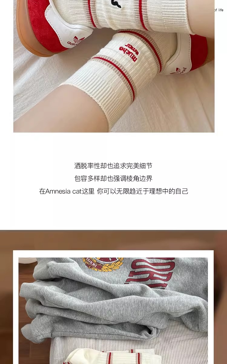 袜子女棉袜早秋冬季白袜子条纹中筒袜可爱小狗YIN印花学院风长筒详情5