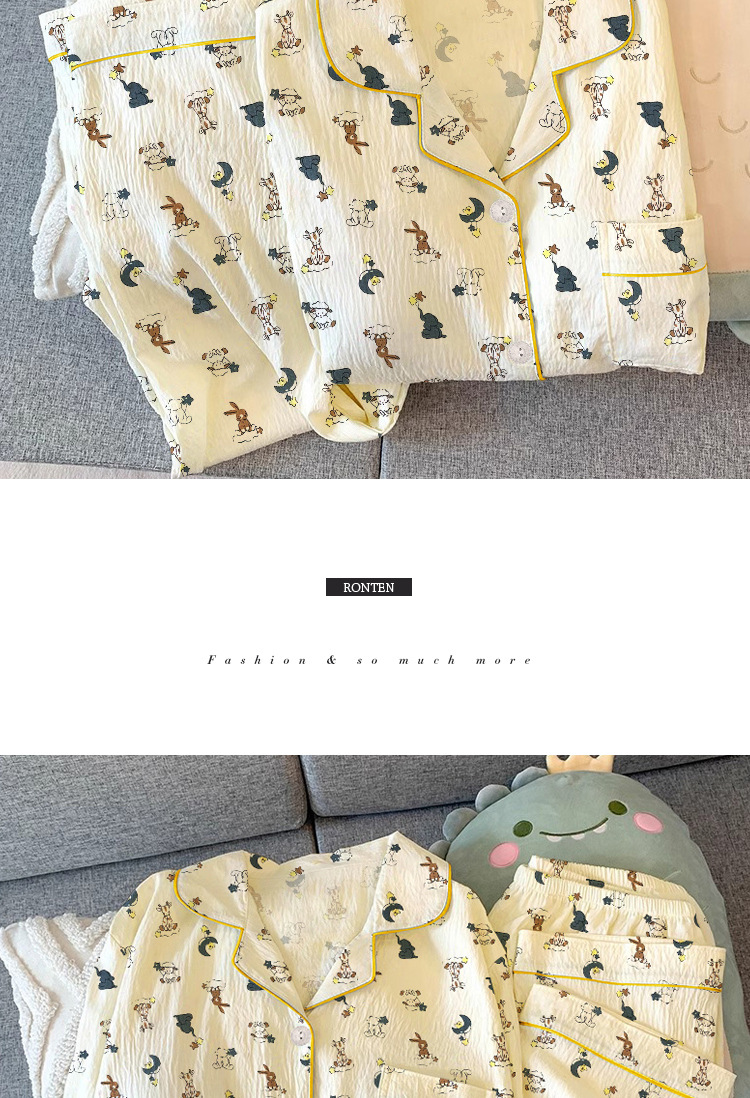 福盛(官图)皱布克高品质春秋季卡通开衫女睡衣休闲套装家居服详情8