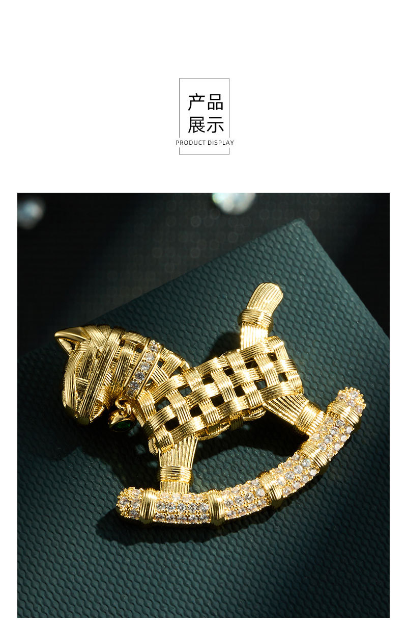 Diseño original niño bonito trenzado patrón con circonio agitador caballo broche aleación de cobre oro real chapado delicado pin broche pic 19
