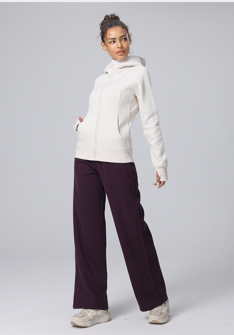 High-waisted yoga pants for autumn and winter, casual straight-leg wide-leg pants, Scuba versatile for commuting, running with fleece sweatpants for women pic 13