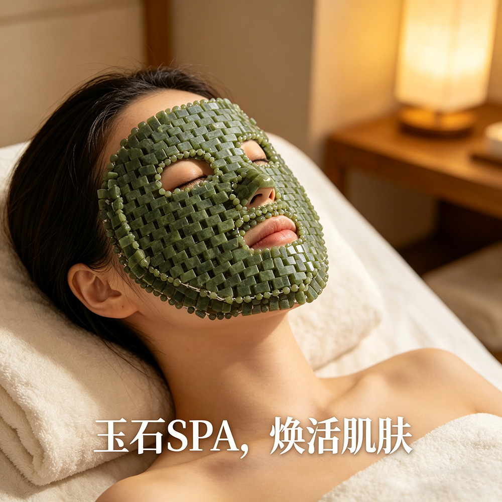 天然绿凤玉玉石面膜面罩亚马逊眼罩玉石眼帘手工编制眼部冰敷眼罩详情8
