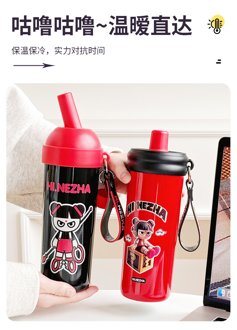 国风水杯卡通便携儿童保温杯学生上学专用吸管杯高颜值不锈钢杯子详情4