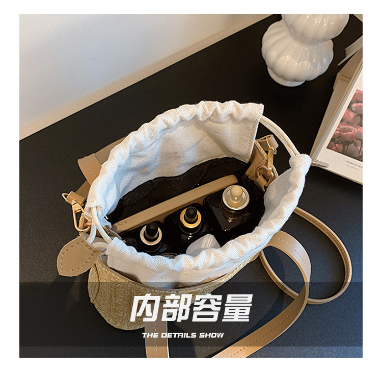 韩国ins草编织手提包夏季新款休闲度假女菜篮子单肩包撞色斜挎包详情7