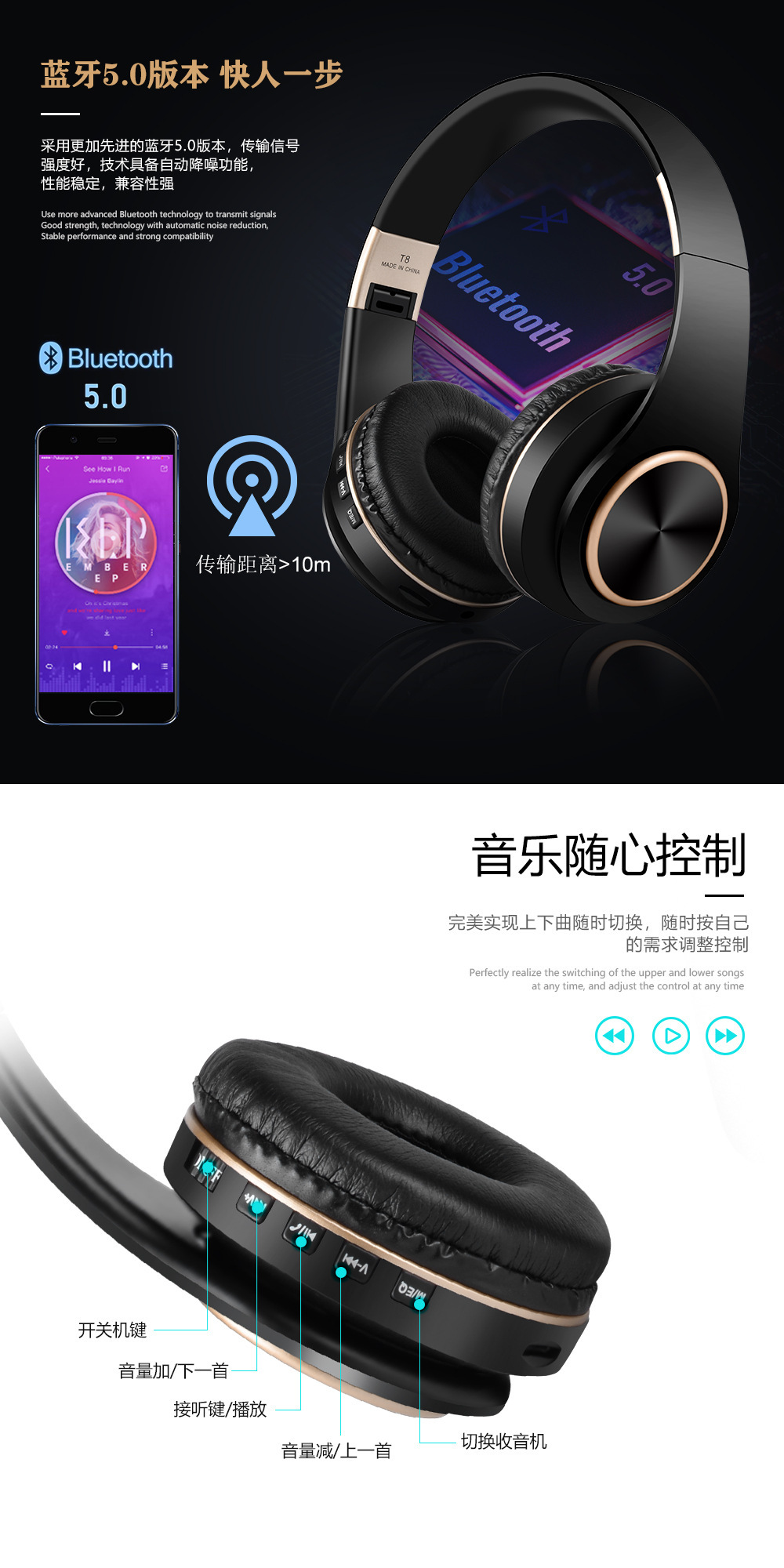 Ultra-long battery life, ANC noise-cancelling, portable, foldable, soft, large ear cup over-ear Bluetooth headphones, wireless gaming headphones pic 6