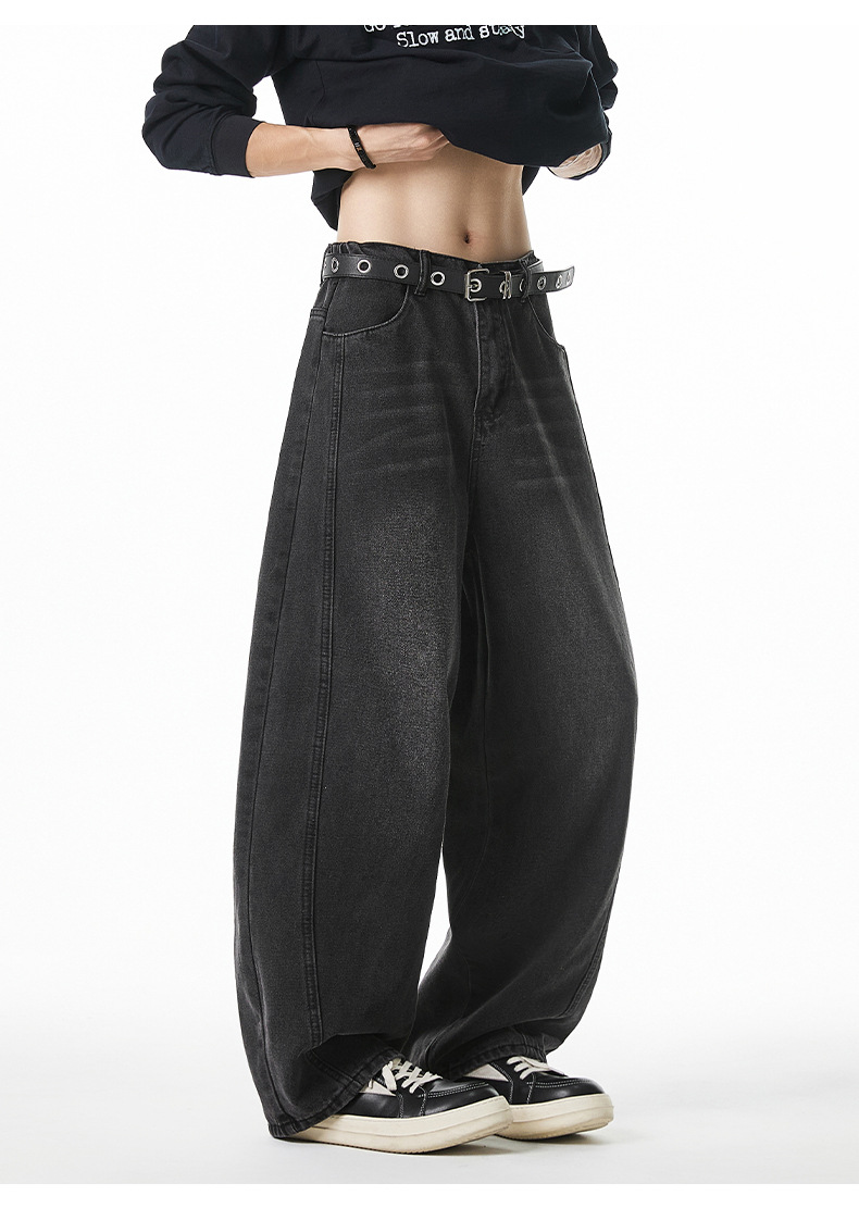 廓形宽松洗水牛仔裤男春夏新款侧边分割设计萝卜裤美式复古长裤子详情21