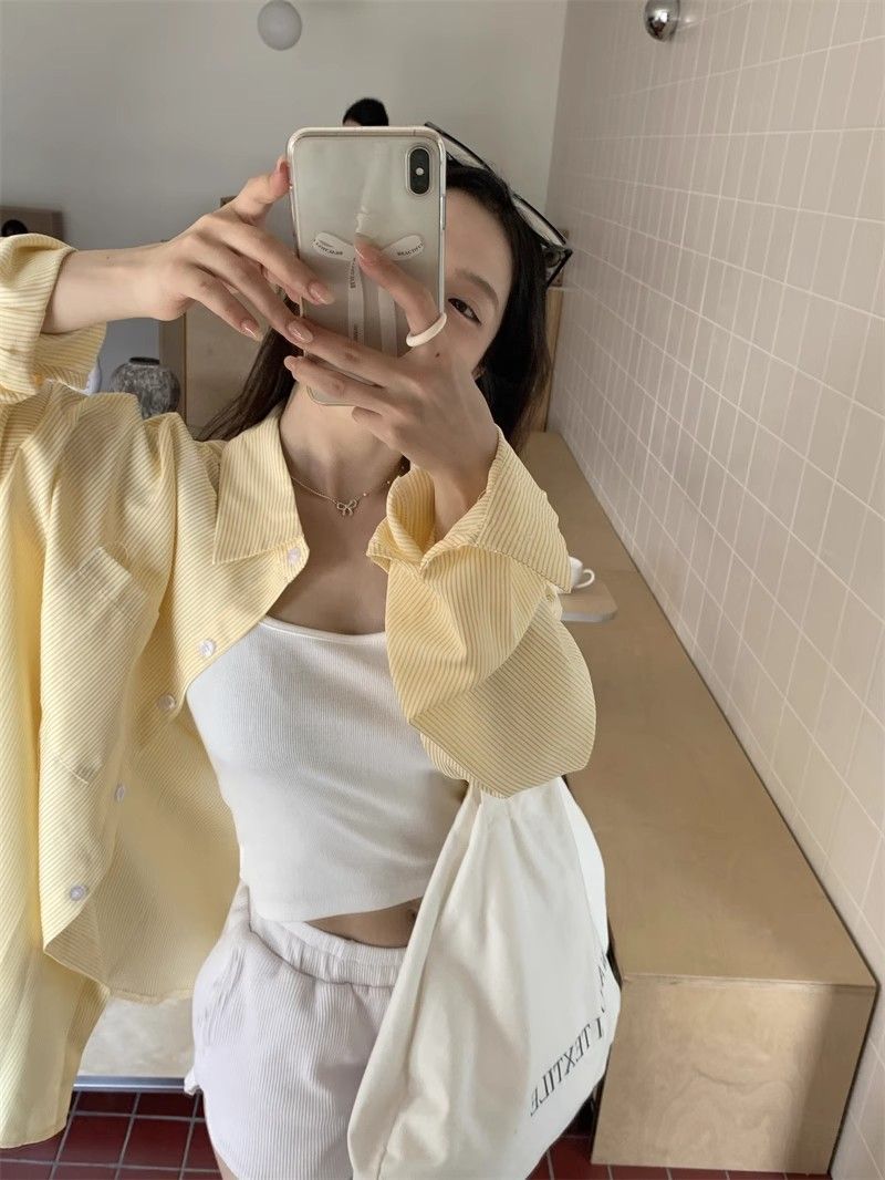 复古港风条纹衬衫外套女春夏长袖休闲垂感衬衣设计感上衣跨境批发详情11